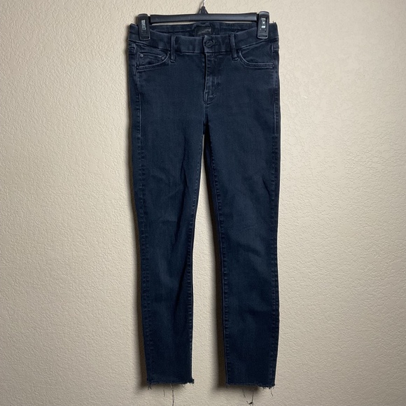 MOTHER Denim - MOTHER Womens 24‎ Blackbird Looker Ankle Fray Low Rise Black Denim Jeans